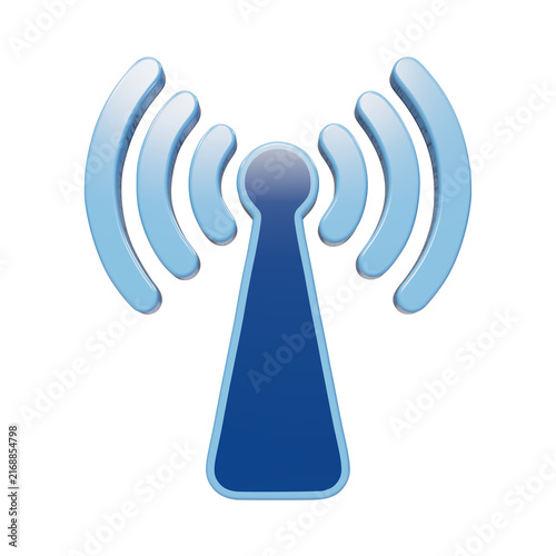 Fotografía Glossy 3D blue antenna icon representing wireless signal transmission isolated o