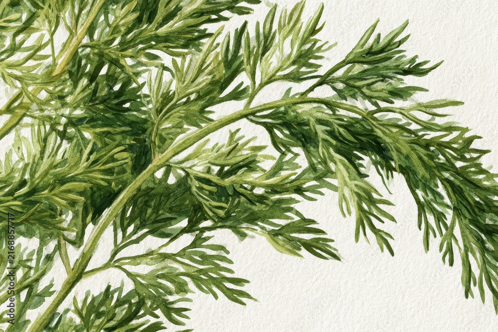 Fototapeta premium Green dill botanical study with feathery fronds and light shading