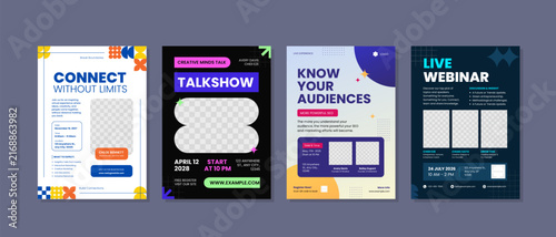 Flat Live Webinar and Talkshow Social Media Flyer Template Set