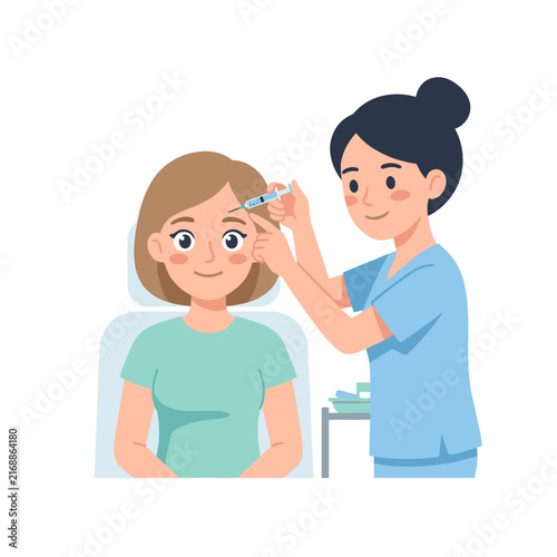 Woman receiving botox injection from nurse in a clinical setting  