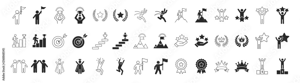 Fototapeta premium Success and motivation icon set with leadership, willpower, determination, growth, achievement and goal symbols