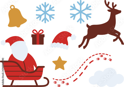 Classic Christmas winter elements with Santa in sleigh and reindeer