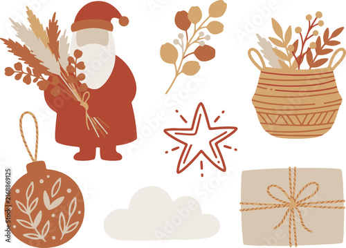 Bohemian christmas santa claus and winter holiday design elements