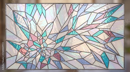 Abstract Iridescent Stained Glass Crystal Prism Network Mosaic Background with Pastel Geometric Glass Panel Design