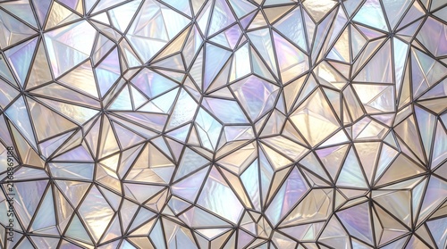Abstract Iridescent Stained Glass Crystal Prism Network Mosaic Background with Pastel Geometric Glass Panel Design