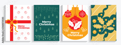 Christmas greeting cards and poster design. Colorful illustration in flat style. Xmas poster, invitation cards, vector template.