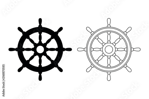 Foto helm nautical wheel pair silhouette and stroke line art for logos