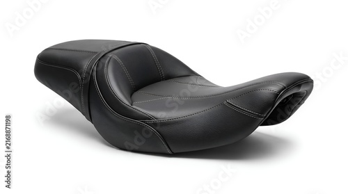 Black leather motorcycle seat isolated on white background.