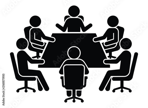 Team business meeting icon set representing teamwork, collaboration, communication, partnership, and corporate planning.