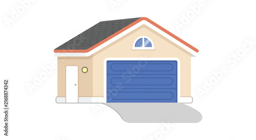 Detached garage with a gable roof and sectional door is illustrated in a flat style