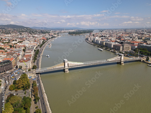 Aerial View of the Széchenyi Chain Bridge Over the Danube River in Budapest