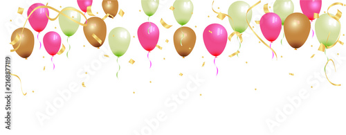 Happy birthday background with colorful balloons confetti and copy space. Vector Illustration.