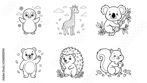 Photography Cute cartoon wild and zoo animals set including chick giraffe koala panda hedgeh