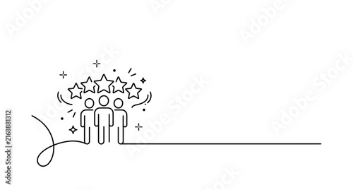 Customer feedback icon with five stars and people, continuous line drawing style