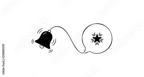 Hand drawn bell icon with a star inside a speech bubble