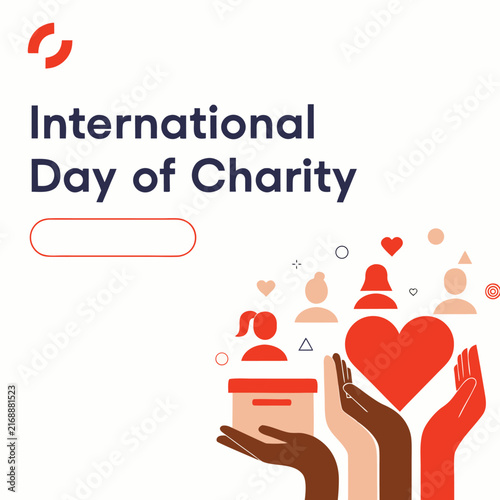 International Day of Charity Vector Banner with Donation Box and Helping Hands