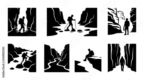 Canvastavla Canyon Hiking Silhouettes, Adventure Trekkers, Outdoor Exploration, Rocky Terrai