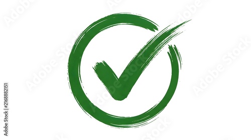 Hand-Drawn Green Checkmark in Circle Symbolizing Approval, Verification, Quality, and Completion