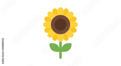 A flat vector sunflower illustration features yellow petals and a dark brown center