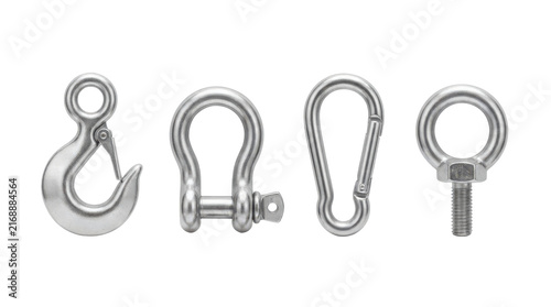 Stainless steel rigging hardware including hook shackle carabiner and eyebolt