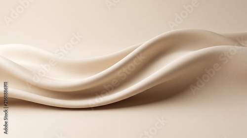 Elegant flowing beige silk fabric with smooth soft waves creating gentle curves on transparent background