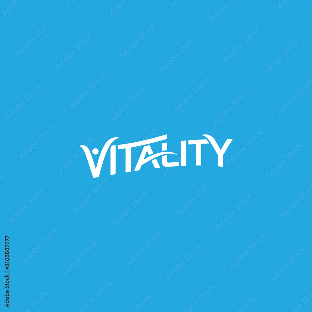 Fototapeta premium Vitality vector logo design with white typography on blue background