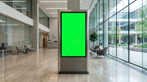 Modern office lobby with mockup digital kiosk display screen