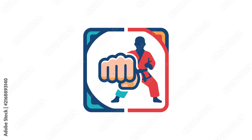 Fototapeta premium Karate martial arts logo with fist and fighter silhouette