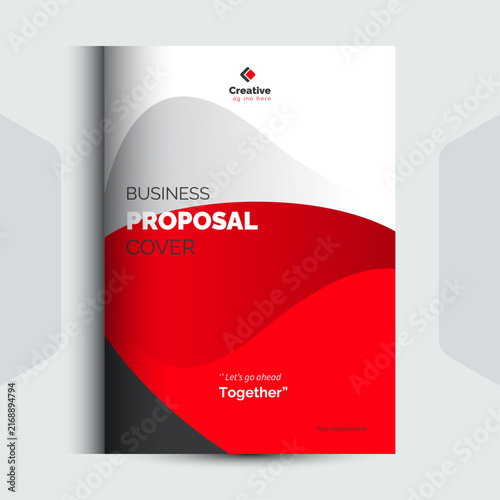 Modern business proposal cover template with red and white abstract curves