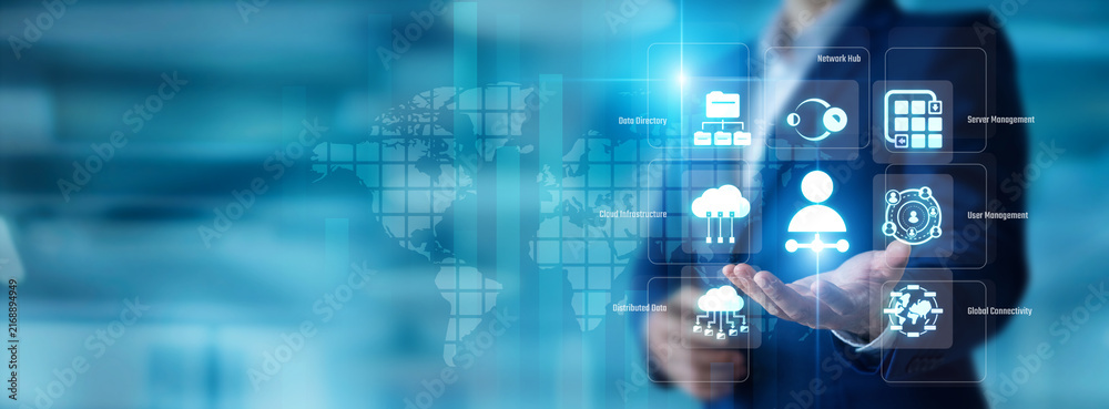 Obraz premium Systems engineer holding a routing cord in hand. Network Admin maintains global enterprise connectivity and server health. Dedicated infrastructure support optimizes online traffic.