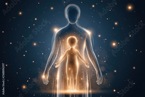 Human aura and inner child glowing energy spirit healing concept