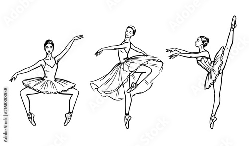 Obraz na płótnie Elegant ballerina sketch vector collection with three unique ballet dancer poses