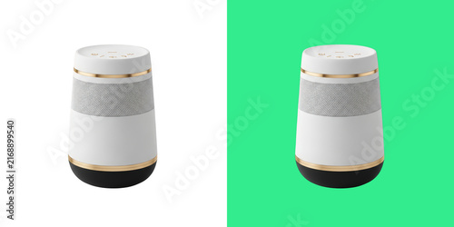 Canvas Print A sleek white and gold wireless smart speaker against dual color backgrounds