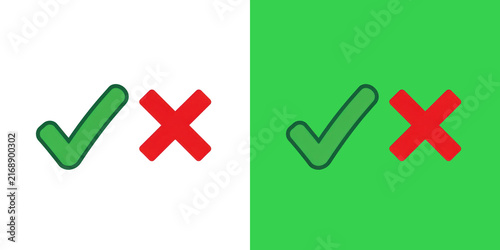 Minimalist Green Checkmark And Red X Cross Icons On Split Background Colors
