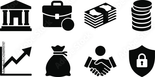 Financial icons set including banking investment security and growth concepts