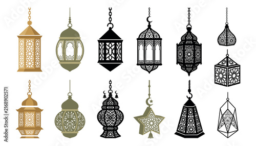 Fotografie Ramadan Kareem lantern vector illustration set isolated on white background