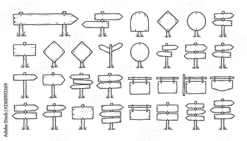 Hand drawn wooden signs set collection vector illustration graphic resources