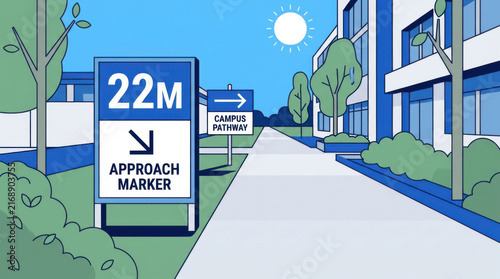 Campus Pathway Approach Markers And Sunny Skies Illustration