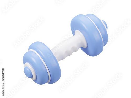 3D render of a light blue and white dumbbell for fitness and exercise