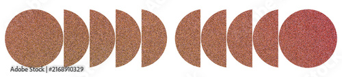 Obraz na płótnie Ten circular and semicircular shapes filled with dense copper, rust and pink spe