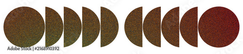 Fotografie Ten circular and semicircular shapes filled with dense orange, red, black and bl
