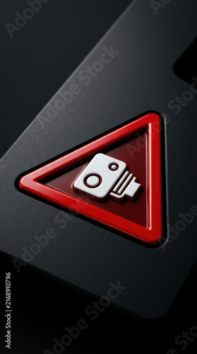 Attention Camera Warning Symbol On Black Surface Royalty Free Stock Image