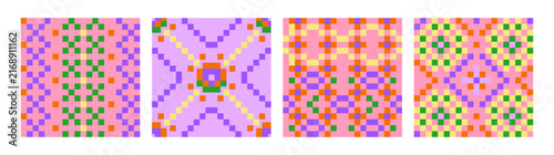 Pixel art flower pattern, seamless floral design. Seamless floral gaming patt...