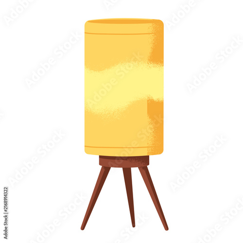 Bedside table lamp. Warm night light, yellow lampshade in modern retro design...