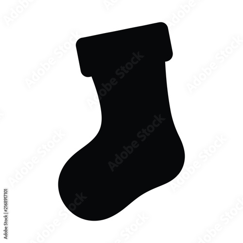 Traditional Christmas stocking black silhouette vector icon for holiday designs