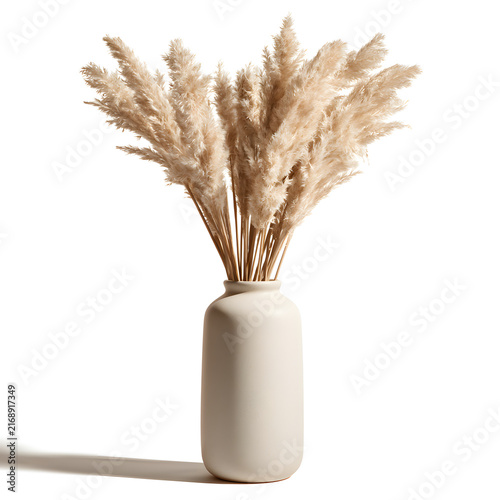 A serene arrangement of pampas grass in a minimalist beige vase, enhancing the elegant decor.