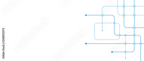 Abstract technology background with blue connected lines and dots representing network communication, data flow, and digital connectivity
