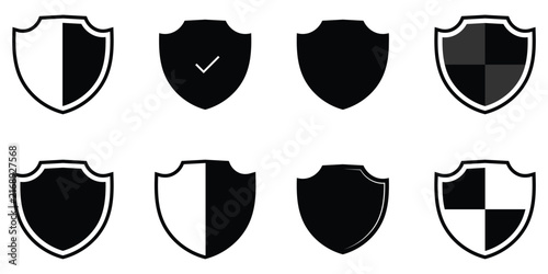 Isolated safety check element set on white page. Modern isolated shield icon set on white background. Vector safety label icons set on white background. EPS 10. 