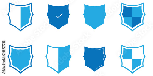 Shield label badge icons set on white background. Isolated safety emblem award safety icons set on white page. Check-mark shield icons sets. EPS 10. 