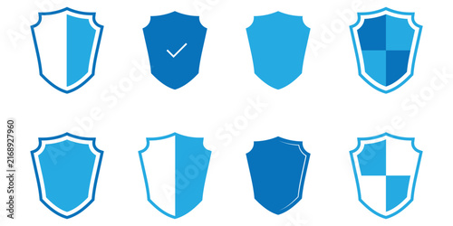  Vignetting care pictogram safe sets. Mark label security check icon set on white background. Blue check mark icon set on white background. Logotype shield badge vector icon sets. EPS 10. 